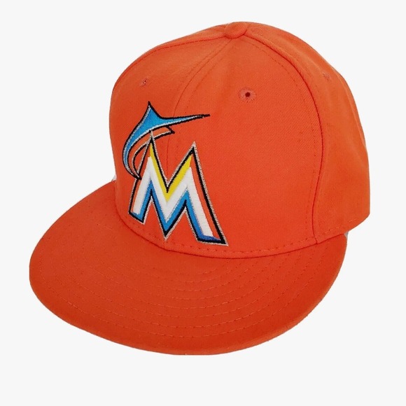 Florida Miami Marlins Hat 7 3/8 Orange New Era Fitted MLB Cap 59 Fifty USA Made - Picture 1 of 8